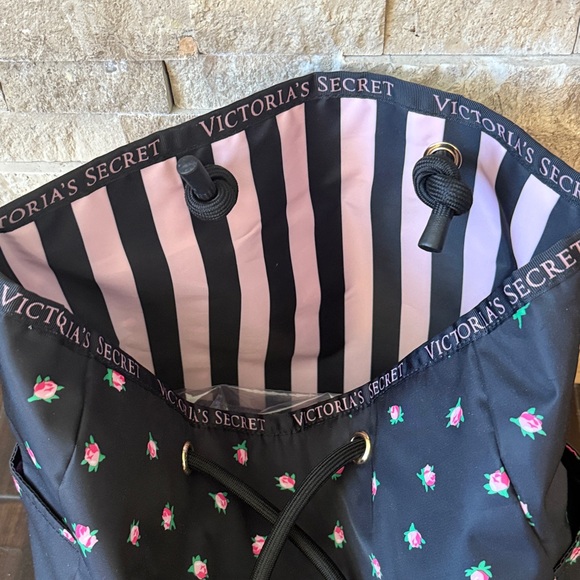 Victoria's Secret Black Tote with Pink Floral Accents - Picture 3 of 4